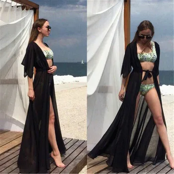 Vasarą Ponia Paplūdimio Cover Up Sexy Bikini 2019 Ilgą Šifono Suknelė Moterims Kietas Paplūdimio Suknelė Moterims, Maudymosi Kostiumas, Paplūdimio Tunika Kaftan