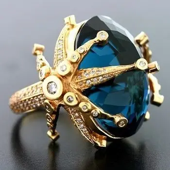 Prabanga Geltonos Aukso Užpildytas Žvaigždė Žiedas Apdaila Ovalo Supjaustyti Royal Blue Cirkonis Žiedai Moterims Bauda Vestuvių Papuošalai Vasaros Paplūdimio Žiedas