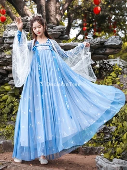 2021 hanfu kinų stiliaus senovės kostiumas tradicinių liaudies šokių etapo rezultatus drabužių, retro nėrinių princesė pasakų suknelė