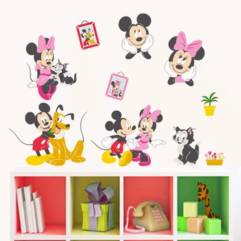 Animacinių filmų mickey minnie mouse plutonas katė sienų lipdukai miegamasis namų dekoro 
