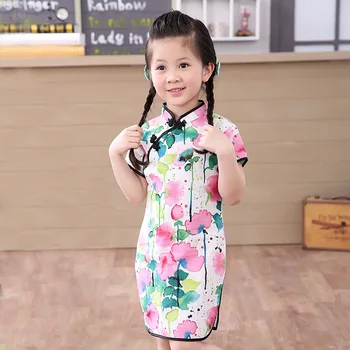 2020 rožinė Cheongsam suknelė Mados Kinijos Tradicinės Azijos drabužių qipao nėrinių suknelė vaikams, kūdikių mergaitės