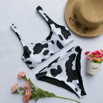 Seksualus Bikini Mujer 2019 Naujų Karvių Spausdinti Moterų Maudymosi Kostiumėlį Dviejų Dalių Push Up Biquini Brazilijos Plaukimo Kostiumas Moterims Maudymosi Kostiumėliai Paplūdimio