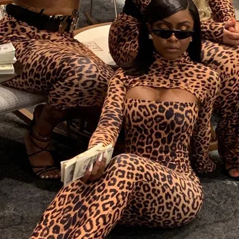 Dulzura Leopard Moterys Ilgomis Rankovėmis Trumpi Marškinėliai Vamzdis Midi Suknelė Bodycon Seksualus Streetwear 2020 M. Rudens Žiemos Šalies Klubas