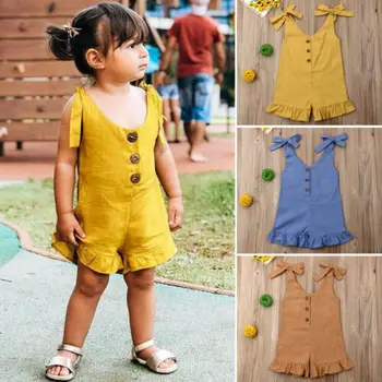 Vaikams Baby Girl Vasaros Kietas Pynimas Romper Jumpsuit darbo drabužių Komplektus Sunsuit 1-6Y