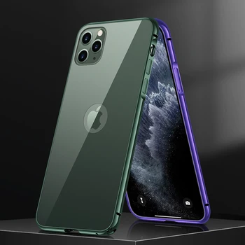 Telefono dėklas Skirtas iPhone 11 Pro Prabanga Sunku Plonas Atgal Grūdinto Stiklo ir Aliuminio Metalo Bumper Case Cover For Apple iPhone 11 Pro Max