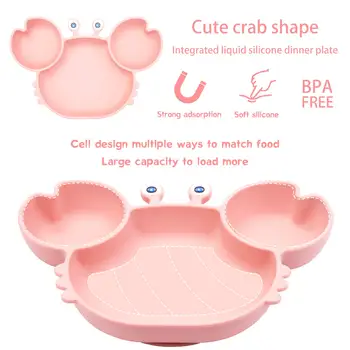 BPA Free Mikrobangų plauti Indaplovėje Krabų formos Silikono Siurbimo Plokštė, skirta Vaikams Savarankiškai Šėrimo Mokymo, Suskirstyto Plokštė Patiekalas Dubuo