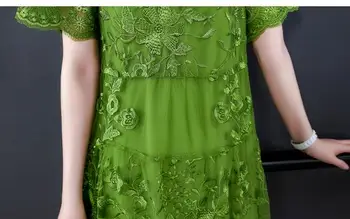 2020 m. Pavasario Vasaros Moterų Lankas Embriodery Žalia Vyno Raudona Ilga Suknelė , korėjos Stiliaus Moteris Linija, 4xl Suknelės Moterims