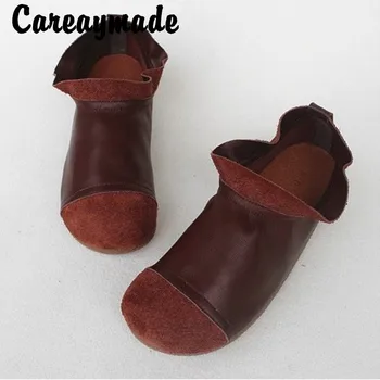 Careaymade-Rudenį oda ranka-padarė retro moterų batai,meno patogus butas minkšto dugno karvės odos originalus vieną batai