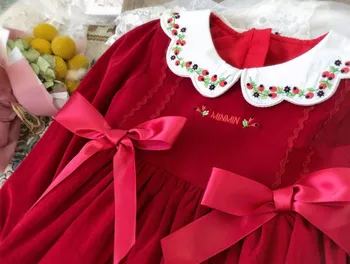 0-10Y Baby Girl Rudens Žiemos Turkija Stiliaus Raudonos spalvos ilgomis Rankovėmis Derliaus Princesė Suknelė Aksominė Suknelė Eid Vakarų Kalėdinis vakarėlis