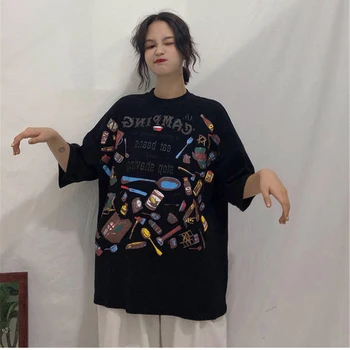 T Marškinėliai Moterims Harajuku BF Prarasti Grafiti Karšto Pardavimo Madinga Moterų Paprasta korėjos Stiliaus Kasdien O-kaklo Spausdinti Patelės Laisvalaikio 2020 m.
