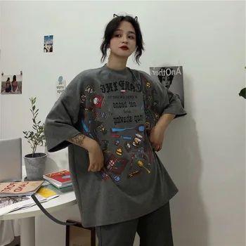 T Marškinėliai Moterims Harajuku BF Prarasti Grafiti Karšto Pardavimo Madinga Moterų Paprasta korėjos Stiliaus Kasdien O-kaklo Spausdinti Patelės Laisvalaikio 2020 m.