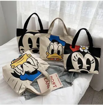 Disney Mickey Didelės talpos rankinė moterims Drobė maišelis moterų Nešti maišą animacinių filmų maišelį Mickey peties nešiojamų pirkinių krepšys