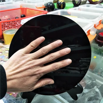 DHX SW didžiulis 20cm natūralus juodas obsidianas plokštė fengshui storio veidrodis rato disko reiki gydymo akmuo kristalas su nemokama lentynos