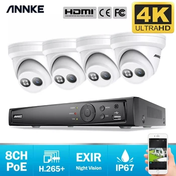 ANNKE 8CH 4K Ultra HD POE Tinklą, Vaizdo Apsaugos Sistemos 8MP H. 265+ NVR Su 4pcs 8MP Neperpučiamas IP Kameros CCTV Saugumo Rinkinys