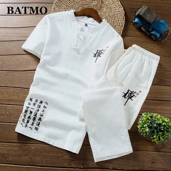 BATMO (Marškinėliai+kelnės) 2019 m. vasarą vyrams marškinius Vyras Medvilnės ir lino marškinėliai vyriški Aukštos kokybės atsitiktinis mados marškinėliai vyrams dydis M-5XL