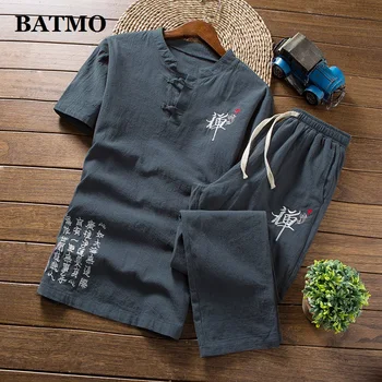 BATMO (Marškinėliai+kelnės) 2019 m. vasarą vyrams marškinius Vyras Medvilnės ir lino marškinėliai vyriški Aukštos kokybės atsitiktinis mados marškinėliai vyrams dydis M-5XL