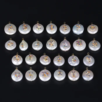 Vaivorykštė cz cirkonis pradinio 26 abėcėlės raidė, pavardė žavesio gėlavandenių perlų karoliukais lašas tabaluoti auskarai moterims gimtadienio dovana