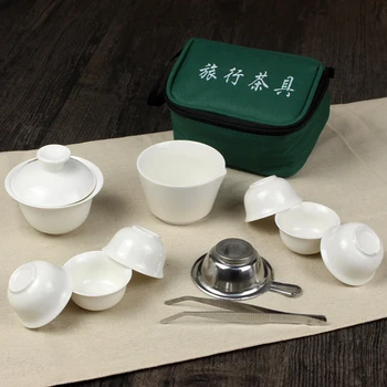 11 Vnt Kelionės Arbatos Rinkiniai Kinijos Nešiojamų Keramikos Kaulų Kinija Gaiwan Teacup Porceliano Arbatos Puodelio Kung Fu Kelionės Arbatos Rinkinys Krepšyje
