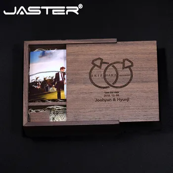 JASTER USB2.0 riešutmedžio medienos box (170 * 170) flash disko kristalų pen ratai 4G, 8G 16G 32G 128GB 64G U disko vestuvių atminimo dovana