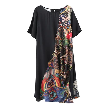 2021 Etninės stiliaus Moterų Vasaros Suknelė Vintage Susiuvimo Spausdinimas, Didelio Dydžio trumpomis Rankovėmis Suknelė g52