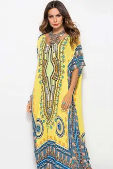 2021 Vasaros Bohemijos Spausdinti Batwing Moterų Maxi Suknelė Atsitiktinis Musulmonų Kaftan Dubajus Maroko Arabų Suknelė Amerikos Drabužių VKDR1662