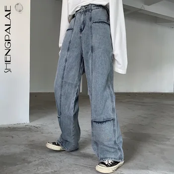 SHENGPALAE 2021 m. Pavasarį Kelnės Kaubojus Moterų Prarasti Streetwear Derliaus Taktinis Lengvas Multi-kišenės, Tiesios Džinsai ZA2813