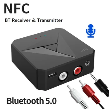 Bluetooth 5.0 Imtuvas Siųstuvas 3.5 mm AUX Lizdas RCA Muzikos Belaidžio Garso Adapteris laisvų Rankų Skambučių Mic NFC Automobilinis TV Auto