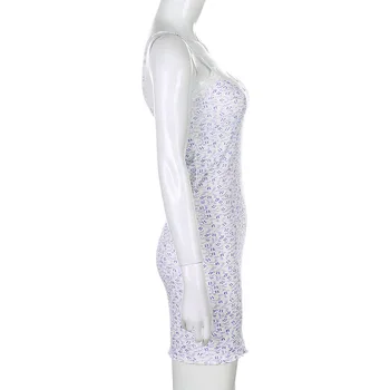 Waatfaak Balta Kratinys Nėrinių Gėlių Spausdinti Suknelė Moterims Balta Linija Mini Suknelė Velniop Kaklo Sundress Seksualus Suknelės, Šaliai, Mielas 2020 M.
