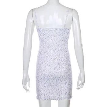 Waatfaak Balta Kratinys Nėrinių Gėlių Spausdinti Suknelė Moterims Balta Linija Mini Suknelė Velniop Kaklo Sundress Seksualus Suknelės, Šaliai, Mielas 2020 M.