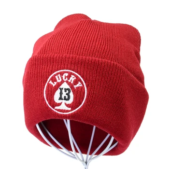 Laimingas skaičius 13 siuvinėjimo Megzti skrybėlę žiemos skrybėlės moterims Skullies Šiltos Žiemos Unisex Kepuraitė Slidinėjimo Hip-Hop Skrybėlę gorro