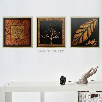 Rankomis dažyti modulinės tapybos medžių lapų juodos rudos, sienų tapyba 3 plokštės drobė sienos meno retro nuotraukų Triptiką namų dekoro