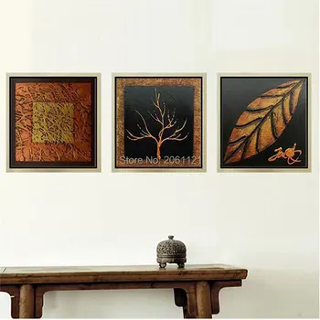 Rankomis dažyti modulinės tapybos medžių lapų juodos rudos, sienų tapyba 3 plokštės drobė sienos meno retro nuotraukų Triptiką namų dekoro
