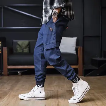M-8XL Vyrų Plius Dydis Atsitiktinis Džinsus Hip-Hop Streetwear Poilsiu Džinsinio Krovinių Kelnės Prarasti Kišenėje Haremo Kelnės Sweatpant