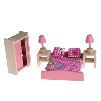 HBB Mediniai Baldai Mergaičių Lėlės Namas Miniatiūriniai 6 Kambarį Nustatyti Lėlės Žaislas Dovana Vaikams Vaikas Apsimesti Žaisti