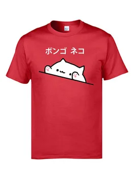 Bongas Katė Japonijos Kawaii T Shirt Mens Medvilnės Geltona Animacinių Filmų Spausdinti Felidae Mielas Marškinėliai Studentų Apvali Apykaklė