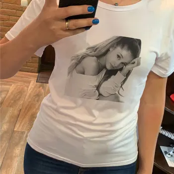 Ariana Grande Spausdinti Vogue Rausvos Spalvos Marškinėliai Moterims Ropa Trumpas Rankovės Harajuku Streetwear Marškinėlius Drabužius Karšto Pardavimo Atsitiktinis Viršūnės T-Shirt