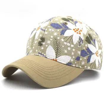 Moterų atogrąžų gėlės, medžiai modelis beisbolo kepuraitę vasaros atostogų metu paplūdimyje atsitiktinis skrybėlę tamsiai chaki balta mėlyna