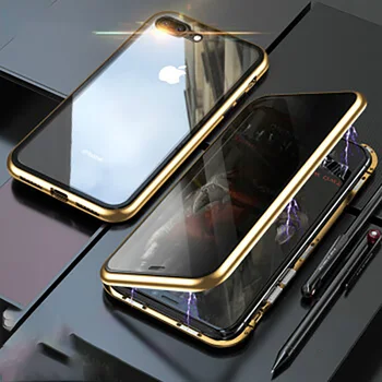 Privatumo Grūdinto Stiklo Magnetinės Atveju iphone SE2 11 Pro MAX X XS XR 8 7 6 6s plus Stabdžių Peep Magnetas Metalo apsauginis Dangtis