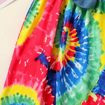 Mados vasaros suknelė Pynimas Vaivorykštė Spausdinti Džinsinio Lankas Princesė Kaklaraištis dažyti Sudurti Aprangos Komplektus 6M-4Y Bamblys Vaikams, Kūdikių Drabužiai Mergaitėms
