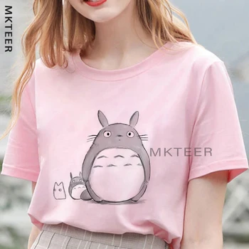 Animacinių filmų Totoro Spausdinti Harajuku Marškinėliai Moterims Ullzang 90s T-Shirt Juokinga Negabaritinių Karšto Parduoti Marškinėlius Rožinė Grafinis Tee Viršų