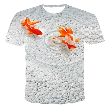 Populiarus 3D žuvies / landscape spausdinimo vyriški marškinėliai trumpomis rankovėmis ilgas sijonas apvalios apykaklės universalus gatvės stiliaus 3D vyriški T-shir