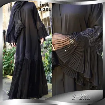 Plius dydis Mados plisuotos siuvinėjimo abaja musulmonų suaugusi visas ilgis malda islamo megztinis suknelė su diržo F953