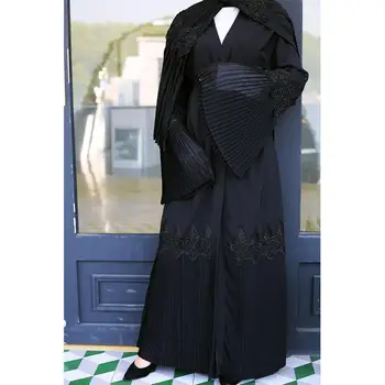 Plius dydis Mados plisuotos siuvinėjimo abaja musulmonų suaugusi visas ilgis malda islamo megztinis suknelė su diržo F953