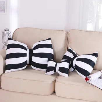 Super mielas minkštas cartoon didelis dryžuota juoda ir balta bowknot pagalvė pagalvės,kūrybos automobilių, namų sofos, sėdynės dekoruoti pagalvę dovanų