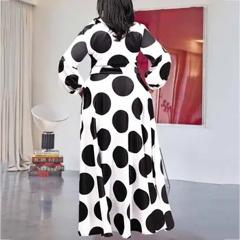 Lugentolo Maxi Suknelė Moterims Dot Spausdinti Ilgomis Rankovėmis Plius Dydis Varčias Aukšto Juosmens Big Swing 