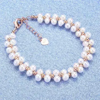 Coeufuedy4-5mm dviejų eilių Gėlavandenių Perlų Apyrankę, Moteris Dovaną Reguliuojamas Multi pearl Bangles žavesio Apyrankę Fine Jewelry