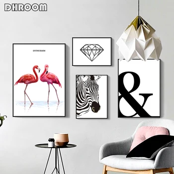 Modernus Minimalistinis Drobės Tapybos Gyvūnų Flamingo Zebra Plakatas Spaudinių Sienos Menas Šiaurės Dekoratyvinis Dažymas už Kambarį