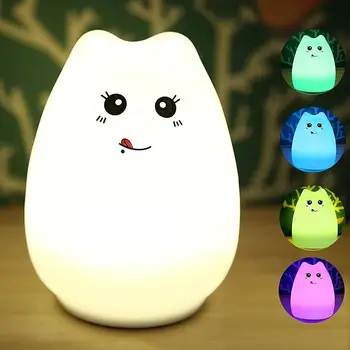 Palieskite Jutiklio Spalvinga Katė Naktį LED Šviesos Nuotolinio Valdymo Pritemdomi USB Įkrovimo Animacinių filmų Silikono Lempa Vaikams, Vaikams Baby