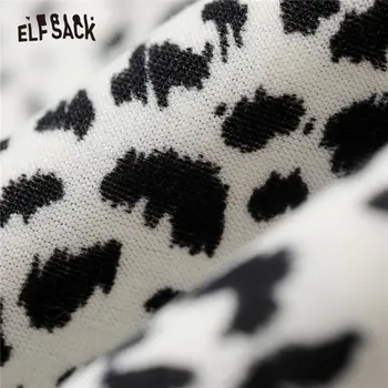ELFSACK Harajuku Leopard Atsitiktinis Marškinėliai Moterims Slim Viršuje,2020 M. Rudenį ELF Laiškas Visą Rankovės korėjos Ladeis,bazinių Dienos Topai