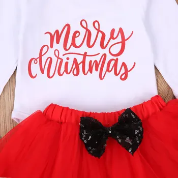 4Pcs Kūdikių Merginos Kalėdų Dress Nustatyti Vaikų Laiškas Print Long Sleeve Top Lankas Siūlai Trumpas Sijonas HairBand Kojos Padengti Kalėdos Drabužiai